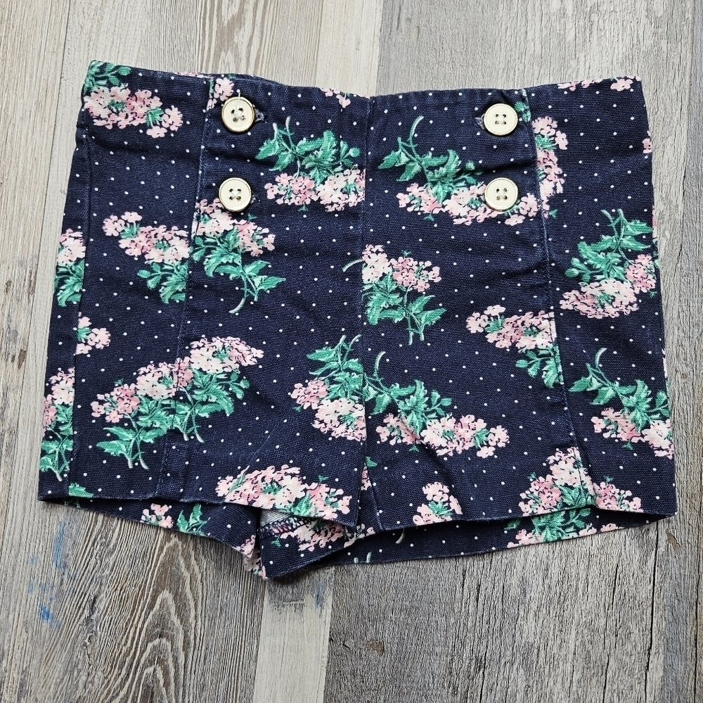 Janie and Jack Girls 3 Navy shorts Pink Floral pattern